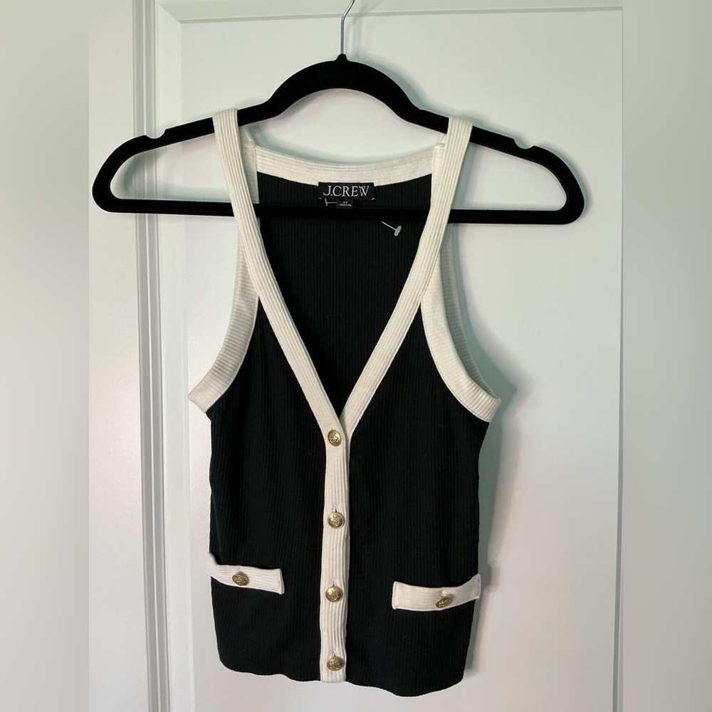 J. Crew Vintage Rib Lady Tank Top Black/White Size XS